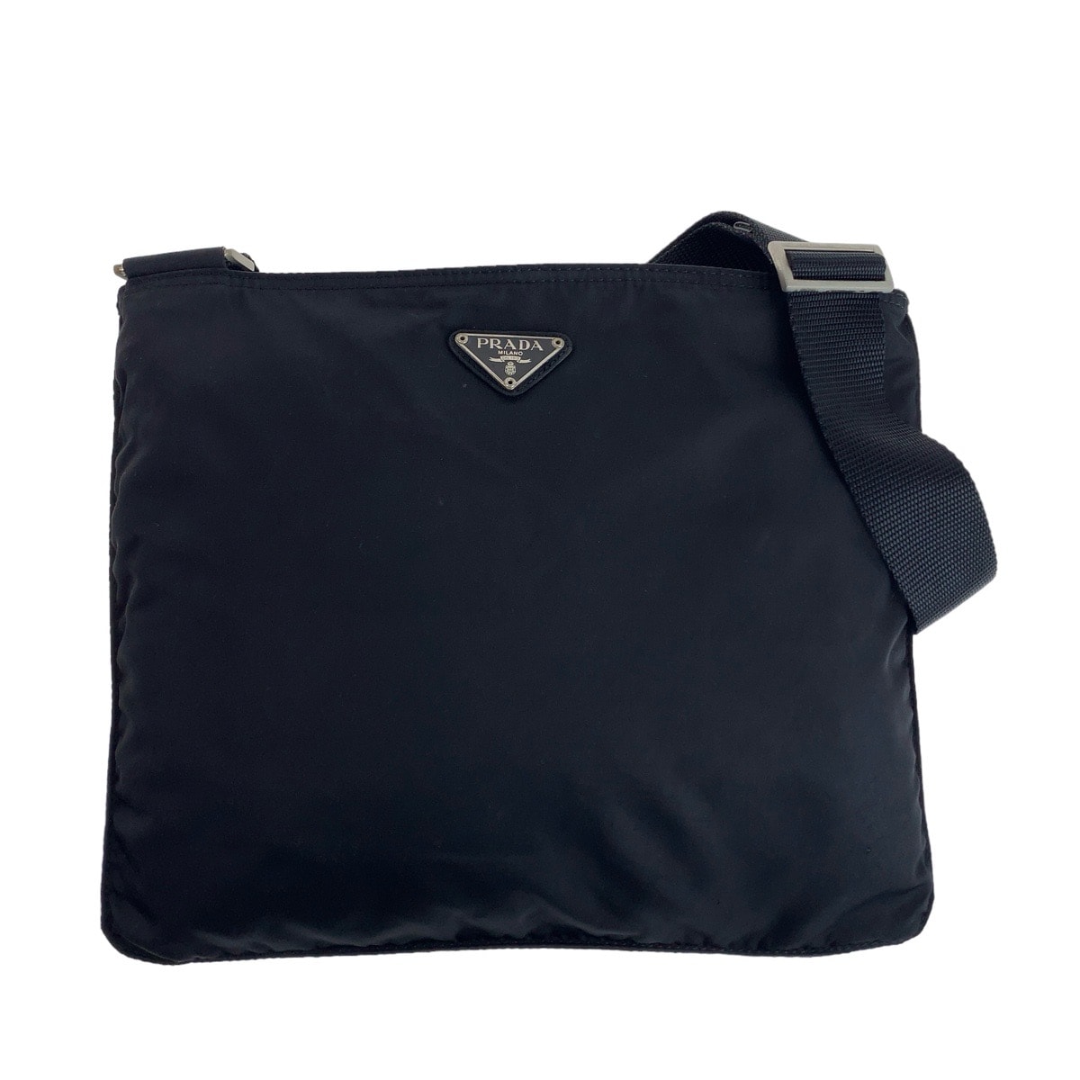 PRADA プラダ テスート 三角ロゴプレート ブラック 黒 シルバー金具 ナイロン ショルダーバッグ ポシェット 504745 【中古】