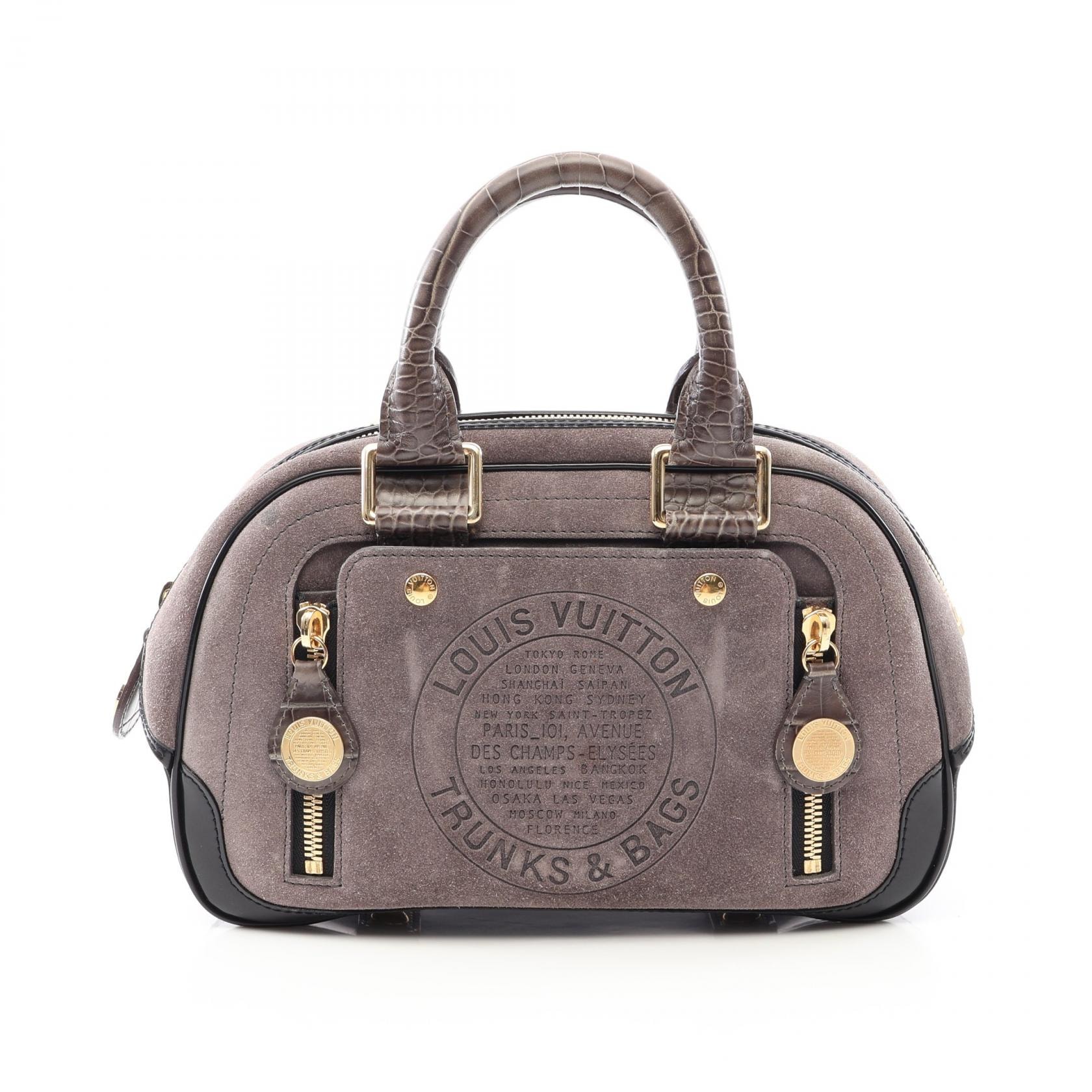 ルイ・ヴィトン LOUIS VUITTON スタンプバッグ ボーリングPM ハンドバッグ バッグ スウェード レザー グレー レディース グレー系 / ブラック系 M95239 【中古】