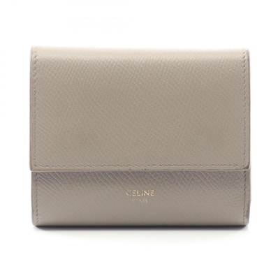 セリーヌ CELINE スモール トリフォールドウォレット 三つ折り財布 財布 レザー レディース ベージュ系 【中古】