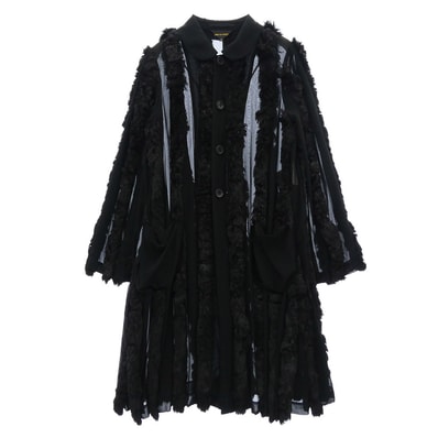 COMME des GARCONS コムデギャルソン コート GQ-C008 AD2015 本ライン 丸襟 フェイクファー シアー ロング コート ブラック系 S【中古】