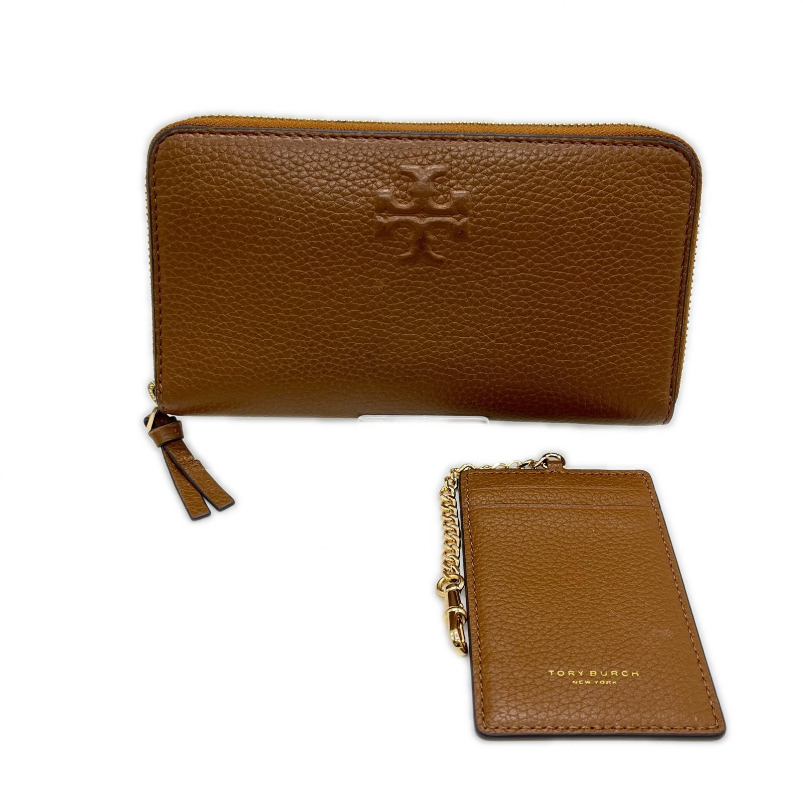 TORY BURCH トリーバーチ ラウンドファスナー財布 使用感有 カードケース付き  ブラウン
