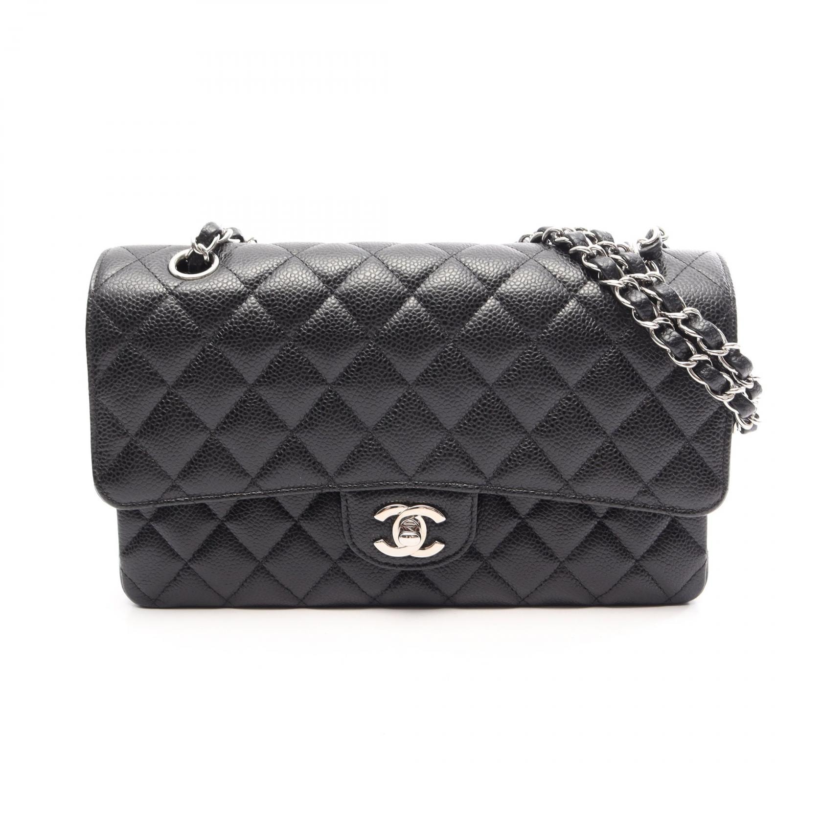 シャネル CHANEL マトラッセ Wフラップ ショルダーバッグ バッグ キャビアスキン(グレインドカーフ) レディース ブラック系 【中古】