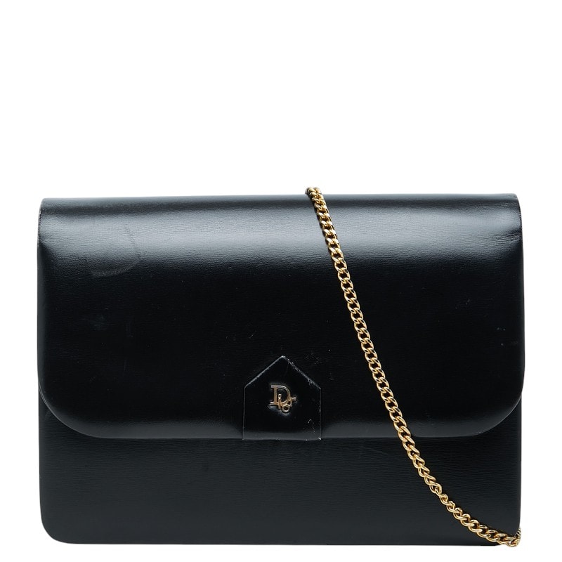 ディオール ロゴフラップ チェーン ショルダーバッグ ブラック レザー レディース Dior 中古