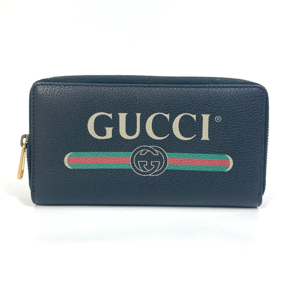 グッチ GUCCI GUCCI ロゴプリント 496317 シェリーライン ラウンドファスナー 長財布 レザー ブラック