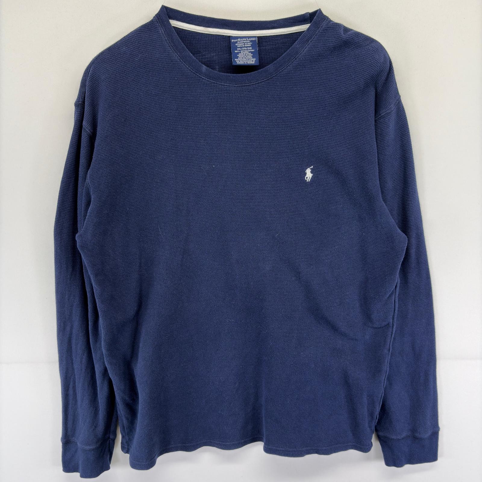 古着 ポロ・ラルフローレン POLO RALPH LAUREN 長袖Tシャツ ロゴ 刺繍 クルーネック ロンT サーマル 2XL  ネイビー系 メンズ