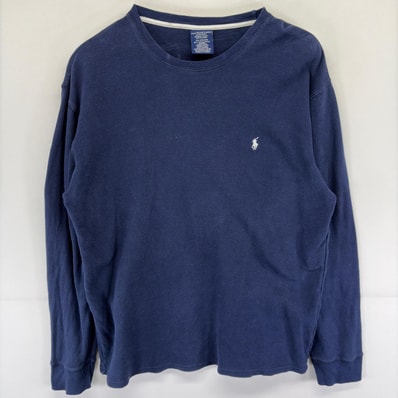 古着 ポロ・ラルフローレン POLO RALPH LAUREN 長袖Tシャツ ロゴ 刺繍 クルーネック ロンT サーマル 2XL ネイビー系 メンズ