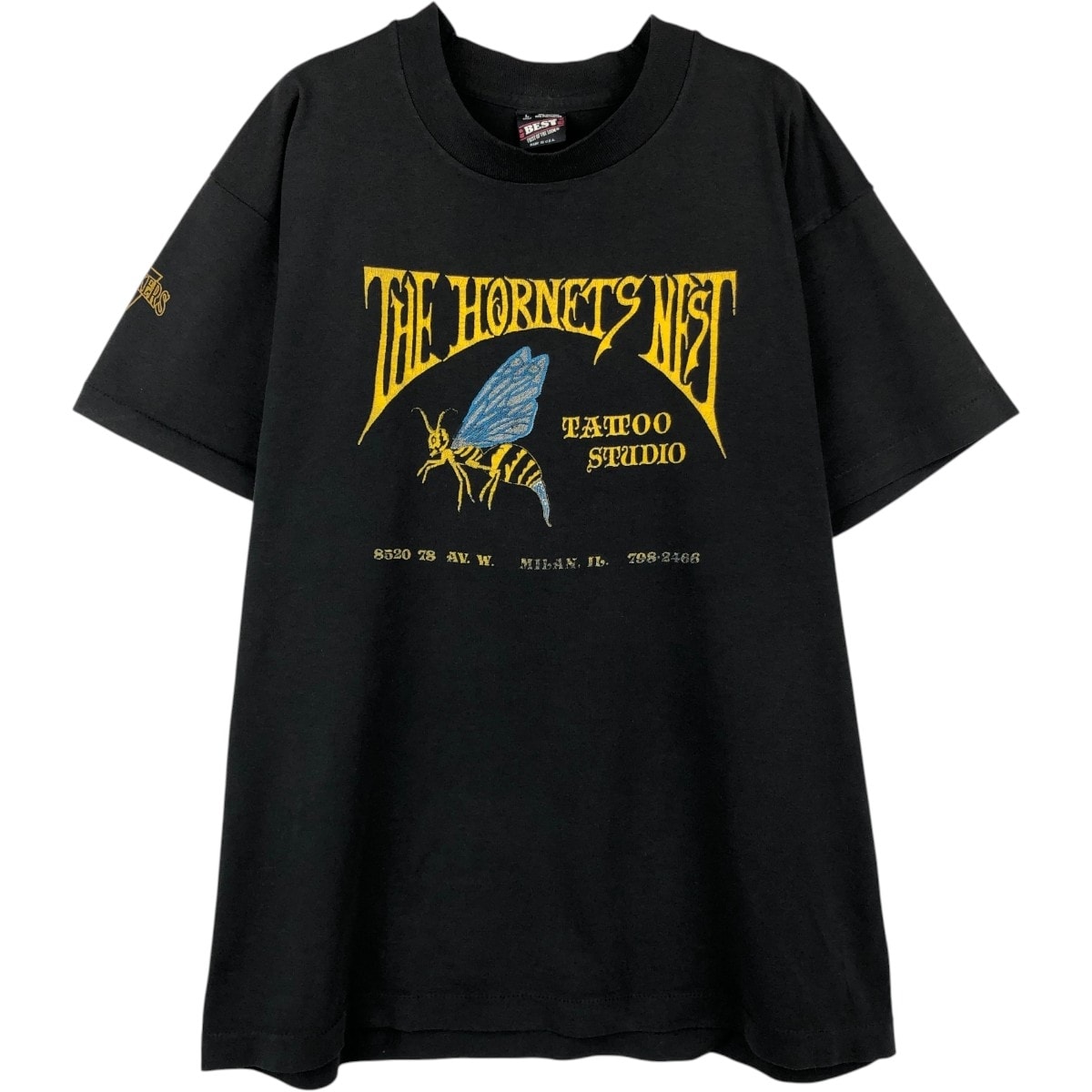 古着 90年代 フルーツオブザルーム FRUIT OF THE LOOM BEST THE HORNET'S NEST TATTOO STUDIO アニマル柄 アドバタイジングTシャツ USA製 メンズL相当 ヴィンテージ/eaa667267