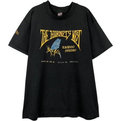 古着 90年代 フルーツオブザルーム FRUIT OF THE LOOM BEST THE HORNET'S NEST TATTOO STUDIO アニマル柄 アドバタイジングTシャツ USA製 メンズL相当 ヴィンテージ/eaa667267