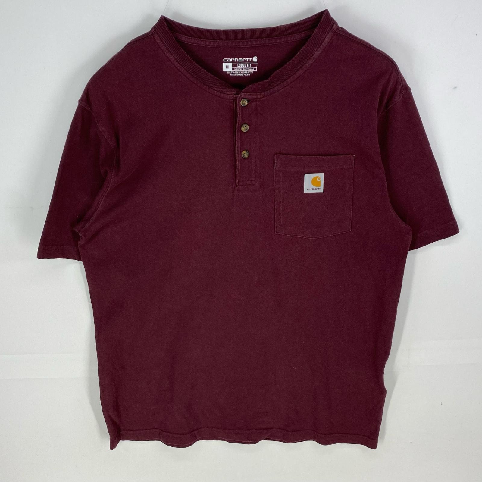 古着 カーハート Carhartt 半袖Tシャツ ヘンリーネック ワンポイント ショートスリーブ M レッド系 メンズ