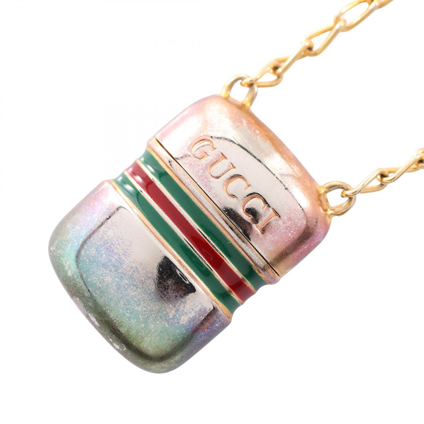 グッチ GUCCI シェリーライン ピルケース ネックレス ジュエリー GP(ゴールドメッキ) メンズ レディース ゴールド系 / グリーン系 / レッド系 【中古】