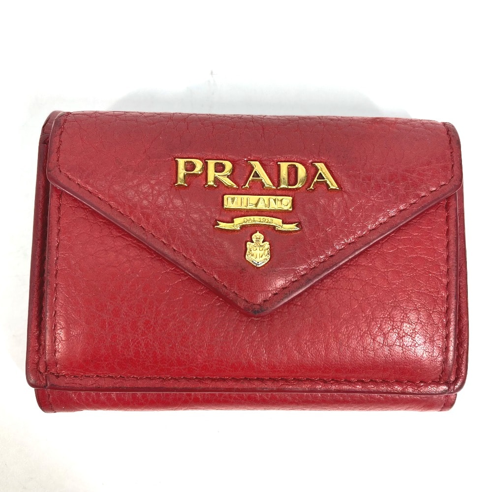 プラダ PRADA ロゴ 1MH021 コンパクト財布 3つ折り財布 レザー レッド