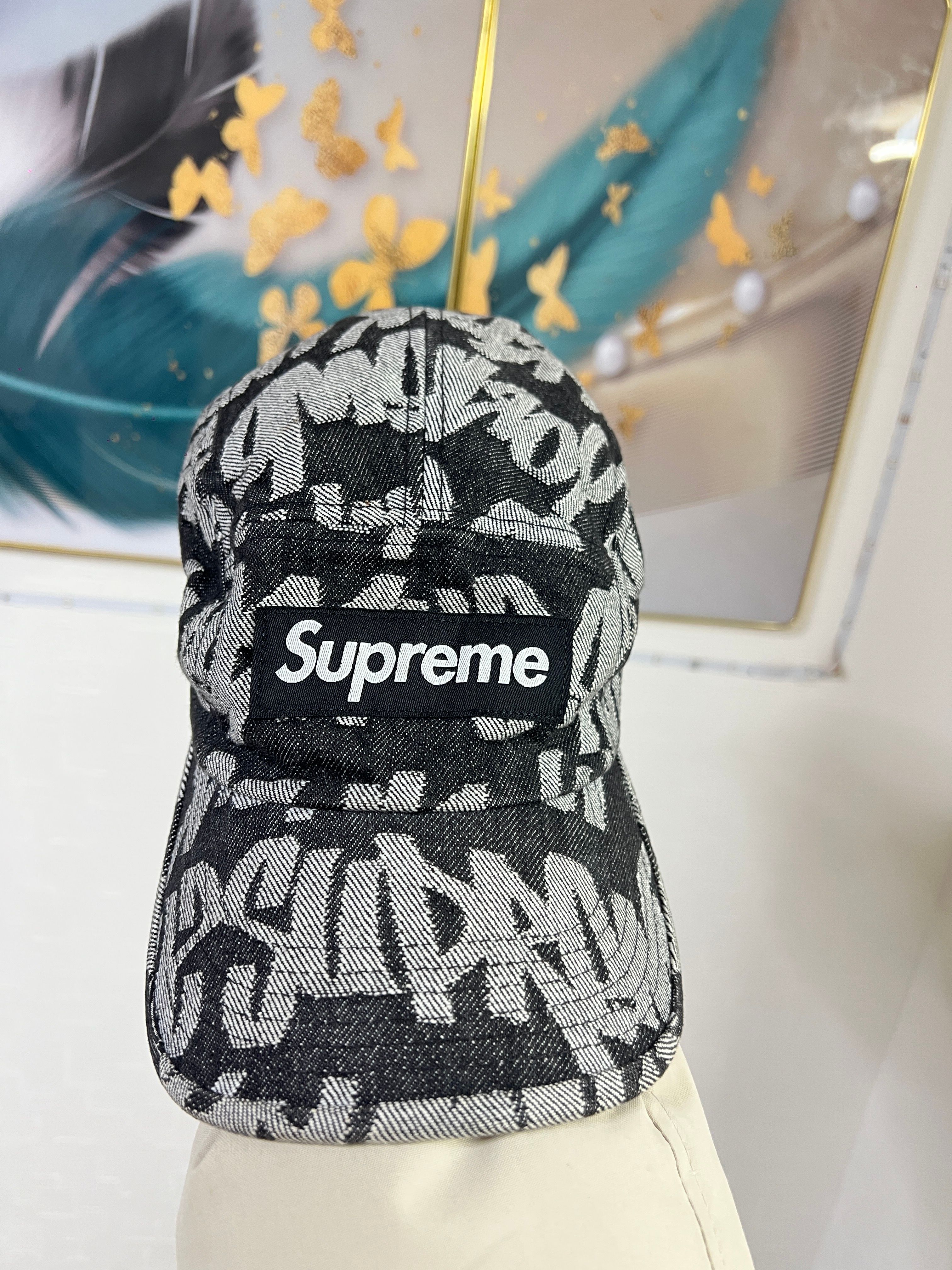 Supreme Fat Tip Jacquard Denim Camp Cap "Black"