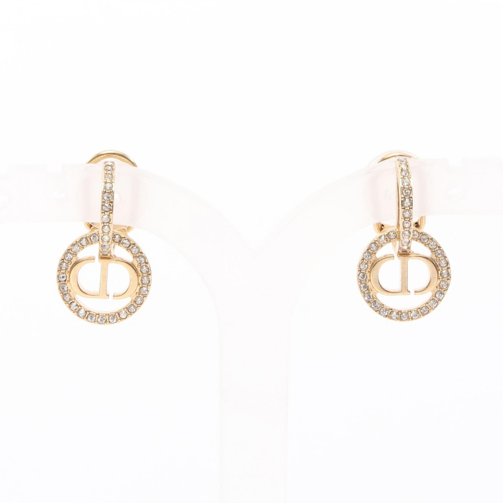 ディオール Dior CDロゴ イヤリング ジュエリー GP(ゴールドメッキ) ラインストーン レディース ゴールド系 / クリア系 【中古】