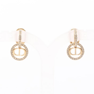 ディオール Dior CDロゴ イヤリング ジュエリー GP(ゴールドメッキ) ラインストーン レディース ゴールド系 / クリア系 【中古】