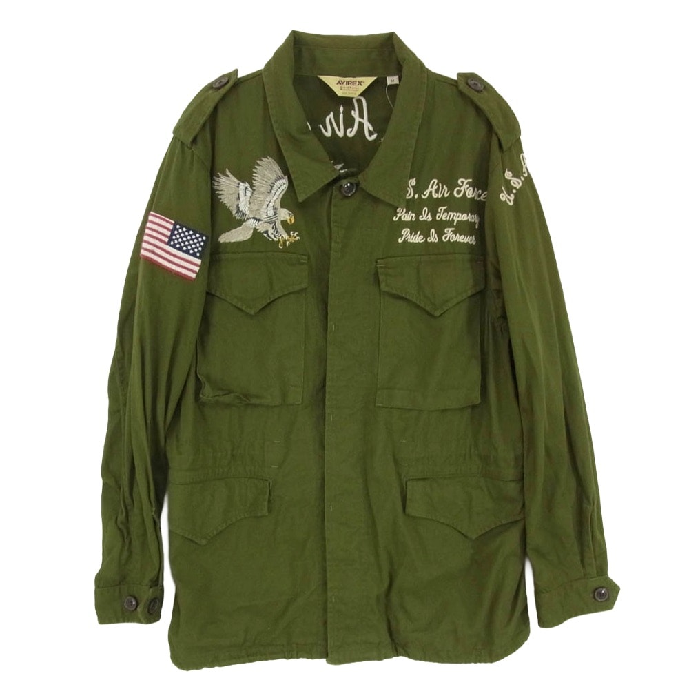 AVIREX アヴィレックス 長袖シャツ 6172107 EAGLE EMBROIDERY M-43 JACKET  イーグル エンブロイダリー 刺繍 ミリタリー シャツ ジャケット カーキ系 M【中古】