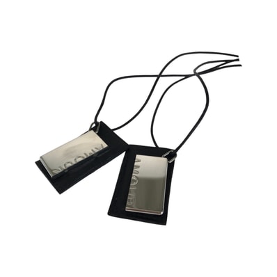 美品 HERMES エルメス シンボル シルバー ブラック 黒 メタル レザー/ ネックレス 男女兼用 602060 【中古】