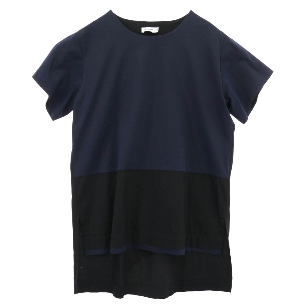 JIL SANDER ジルサンダー Tシャツ OW703015WE257408B51 レイヤード デザイン カラー切替 Tシャツ 半袖カットソー ネイビー系 M【中古】