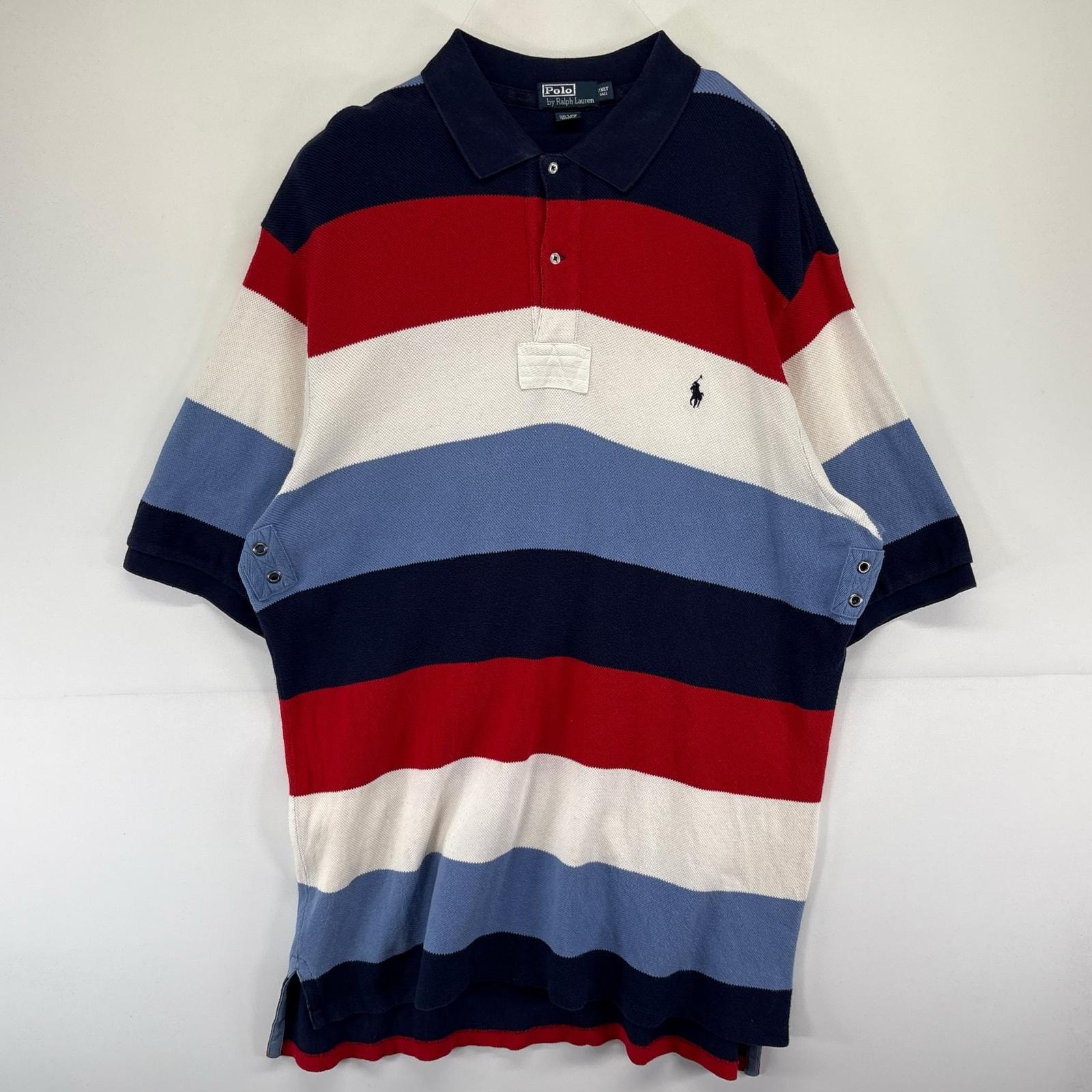 古着 ポロバイラルフローレン Polo by Ralph Lauren 半袖シャツ ボーダー 鹿の子 大きいサイズ ラガー ロゴ 2XLT マルチカラー メンズ
