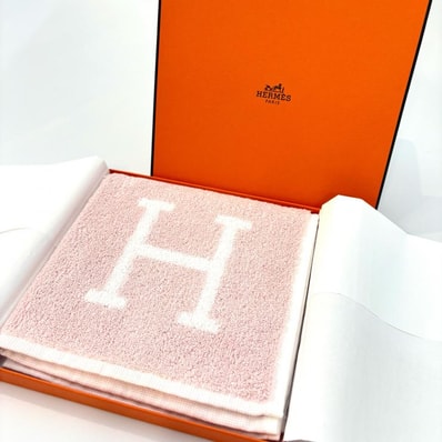 【タグ付き】HERMES カレタオル アヴァロン ローズ・リラ ハンカチタオル フランス製 鑑定済み 正規品 エルメス