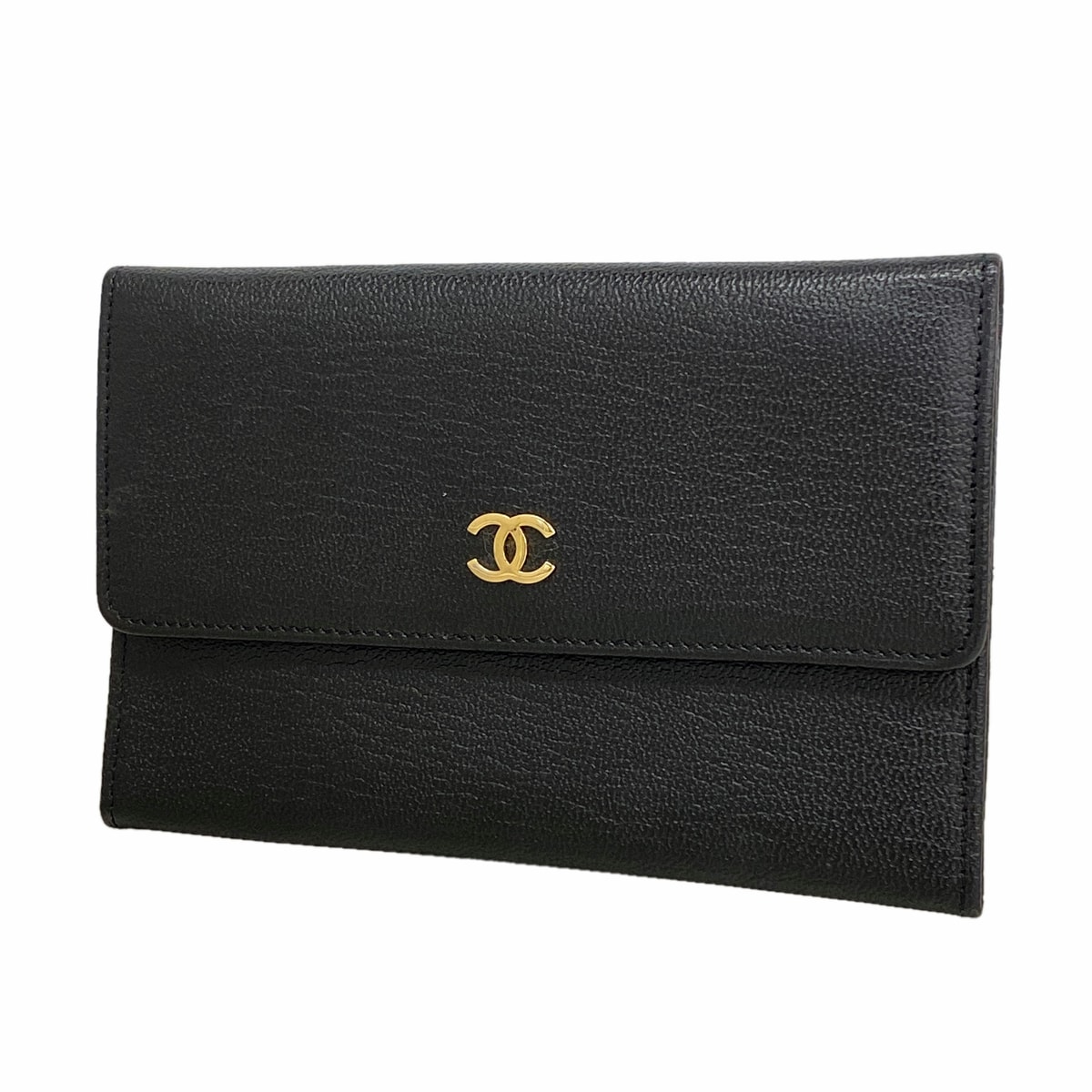 【6ie7173】シャネル 財布 レザー ブラック ゴールド金具【中古】レディース