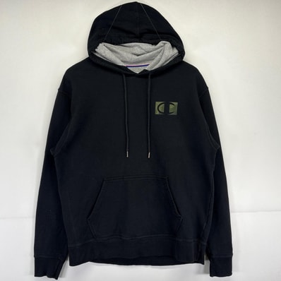 古着 チャンピオン Champion パーカー プルオーバー ワンポイントプリントロゴデザイン フーディー スポーツ L ブラック メンズ