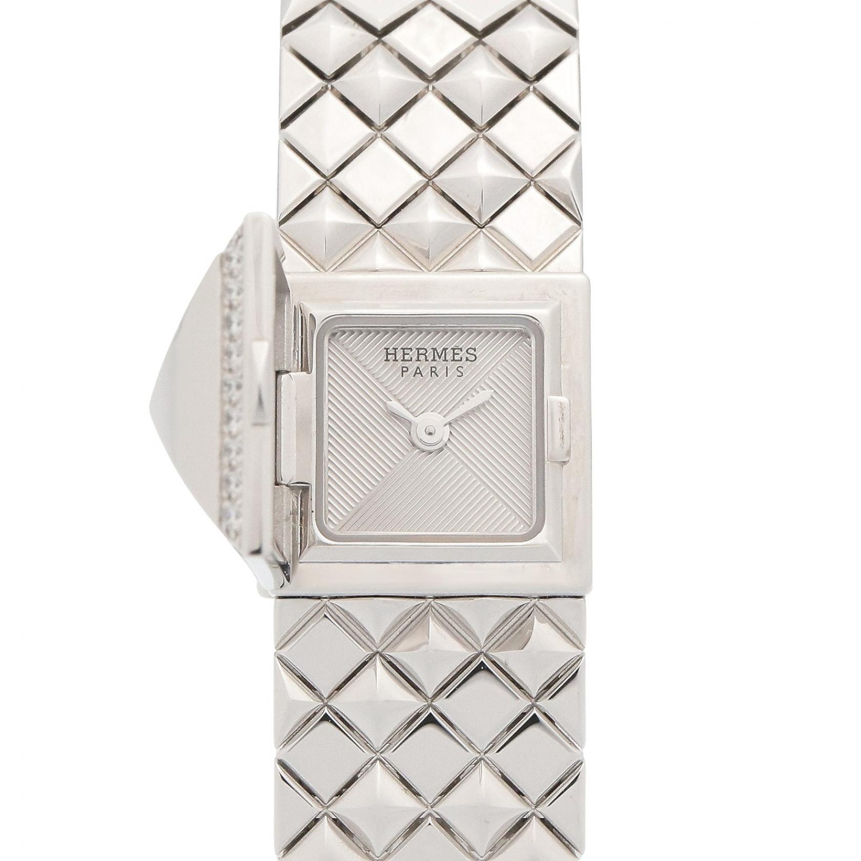 エルメス HERMES メドール ミニ 15 mm 腕時計 時計 K18WG(ホワイトゴールド) ダイヤモンド レディース シルバー系 ME7.192 【中古】