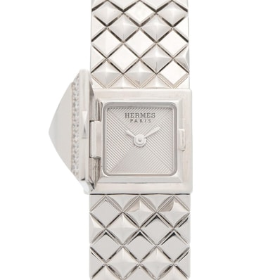 エルメス HERMES メドール ミニ 15 mm 腕時計 時計 K18WG(ホワイトゴールド) ダイヤモンド レディース シルバー系 ME7.192 【中古】