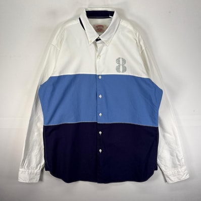 古着 ブルックスブラザーズ Brooks Brothers 長袖シャツ ボタンダウン L ネイビー系 ボーダー メンズ