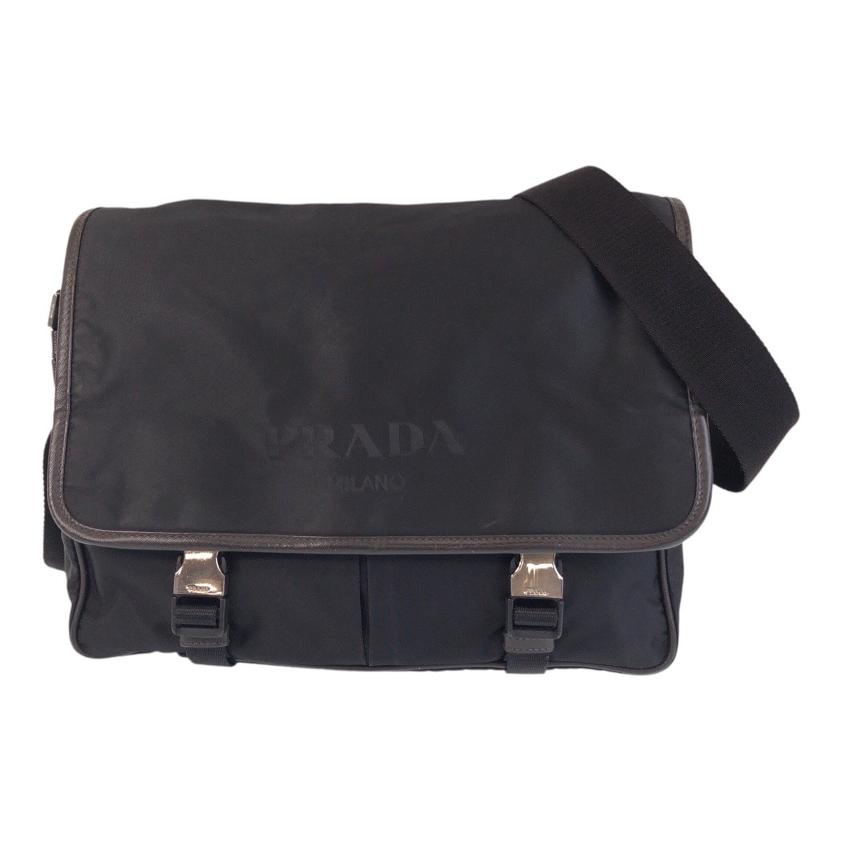 美品 PRADA プラダ テスート 三角ロゴプレート ブラック 黒 シルバー金具 ナイロン ショルダーバッグ メッセンジャーバッグ 603936 【中古】