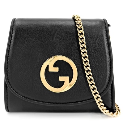 GUCCI グッチ チェーンウォレット ブロンディ ショルダーバッグ ポシェット 肩掛け 斜め掛け GG 725219 レザー ブラック 黒 ゴールド金具 レディース【中古品】