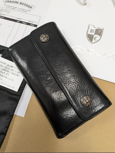 Chrome Hearts Wave Cross Ball Button Leather Wallet "Black/Silver"