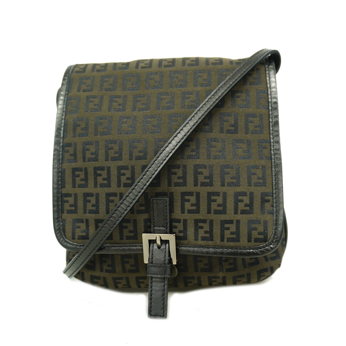 【6id5218】フェンディ ショルダーバッグ ズッキーノ ナイロンキャンバス ダークブラウン シルバー金具【中古】レディース