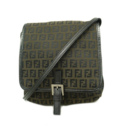 【6id5218】フェンディ ショルダーバッグ ズッキーノ ナイロンキャンバス ダークブラウン シルバー金具【中古】レディース