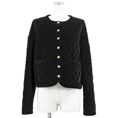 CELINE セリーヌ ジャケット ベロア ダイヤキルティング サイズ 36 レディース パデッド 金ボタン ノーカラー コットン/ナイロン アウター ハンガー付属 ブラック 黒 イタリア製 2Y492679I