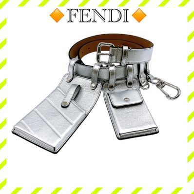 美品 フェンディ 8C0593 マルチアクセサリー ベルト ウエストバッグ 銀