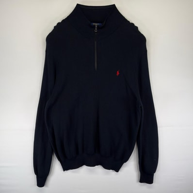 古着 ポロ・ラルフローレン POLO RALPH LAUREN ニット サーマルトレーナー ハーフジップ プルオーバー 2XL ブラック系 メンズ