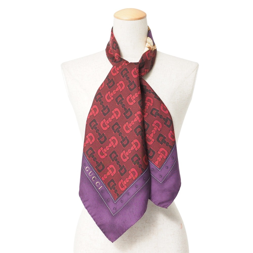 ■美品■GUCCI グッチ スカーフ ホースビット ベルトモチーフ 総柄 総シルク ブランド古着【中古】20250621/RA5210