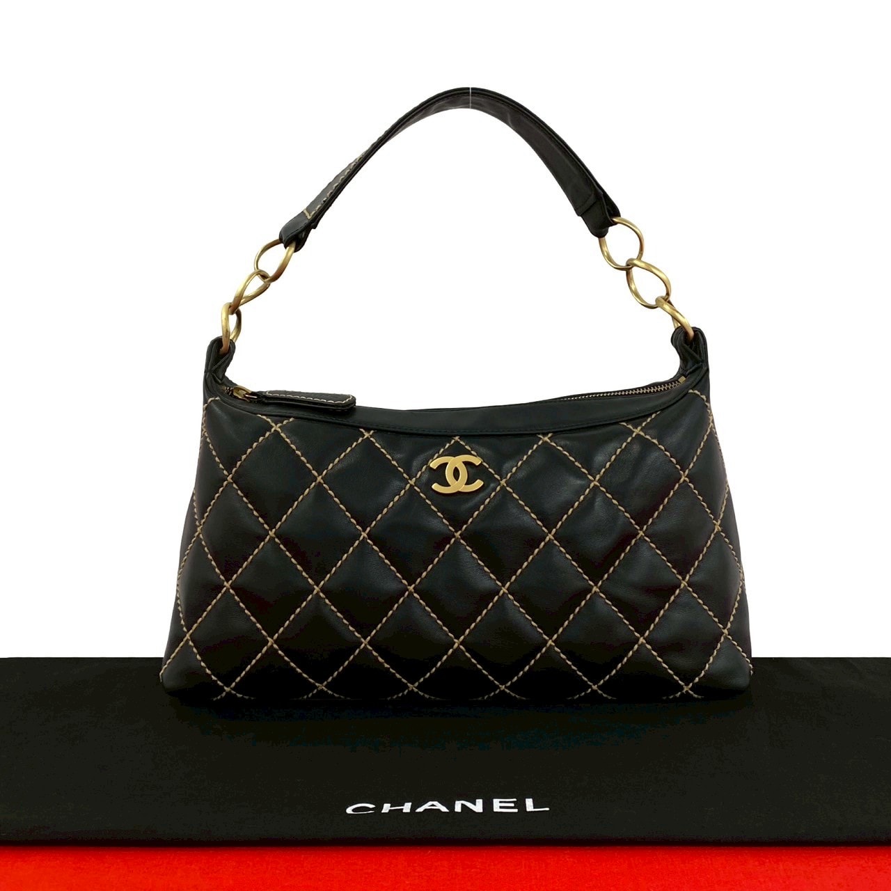 新品同様 シャネル CHANEL チョコバー 2way クラッチ チェーン ショルダー バッグ デニム ブラック A17661 ヴィンテージ VLP 90244369 シャネル チョコバー デニム ショルダーバッグ A17661の新品/中古