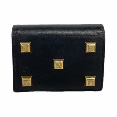 【6cd5278】サルヴァトーレフェラガモ 財布 ガンチーニ レザー ブラック シャンパンゴールド金具【中古】レディース