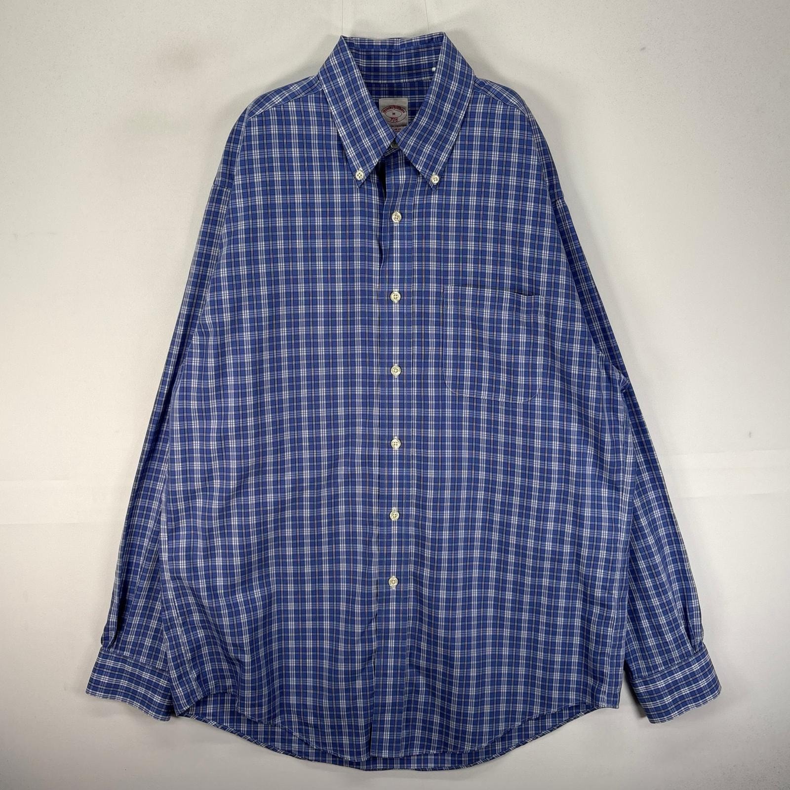 古着 ブルックスブラザーズ Brooks Brothers 長袖シャツ ボタンダウン 胸ポケット 346 M  ブルー系 チェック メンズ