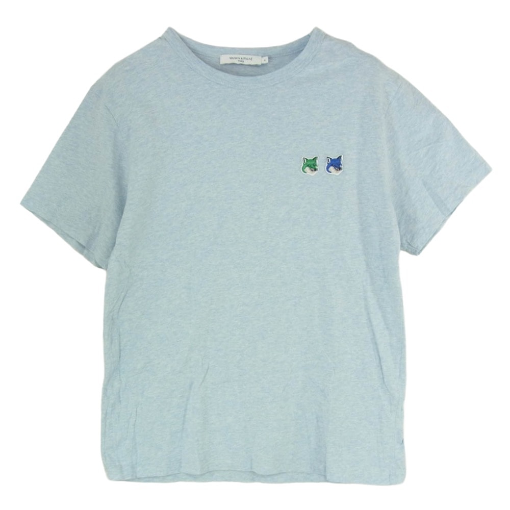 MAISON KITSUNE メゾンキツネ Tシャツ KM00101KJ0008 DOUBLE MONOCHROME FOX HEAD PATCH CLASSIC TEE-SHIRT キツネ ワッペン 半袖 Tシャツ ライトブルー系 M【中古】