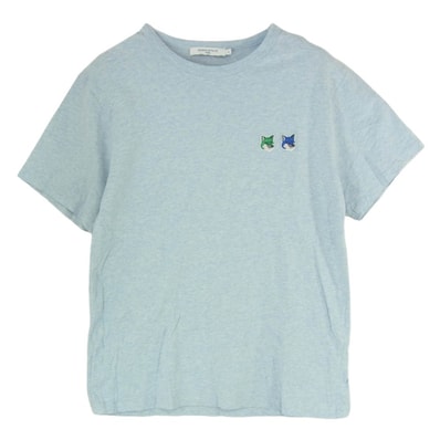 MAISON KITSUNE メゾンキツネ Tシャツ KM00101KJ0008 DOUBLE MONOCHROME FOX HEAD PATCH CLASSIC TEE-SHIRT キツネ ワッペン 半袖 Tシャツ ライトブルー系 M【中古】