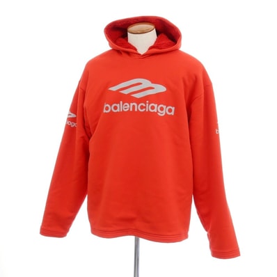 【中古】【未使用】バレンシアガ BALENCIAGA SKIWEAR 内ボア コットン リフレクターロゴ パーカー レッド【サイズ2】【メンズ】