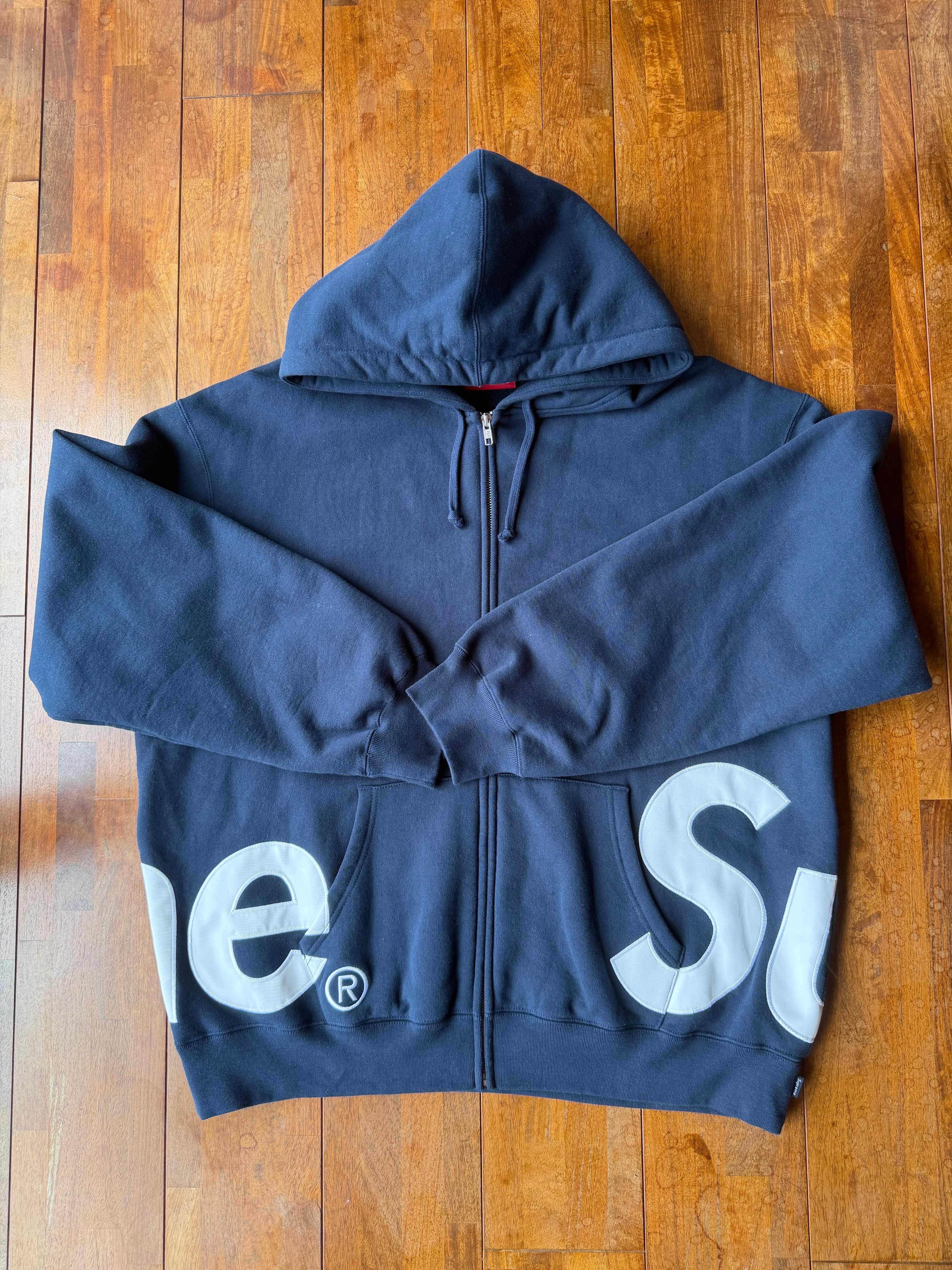 Supreme Big Logo Zip Up Hooded Sweatshirt "Navy"