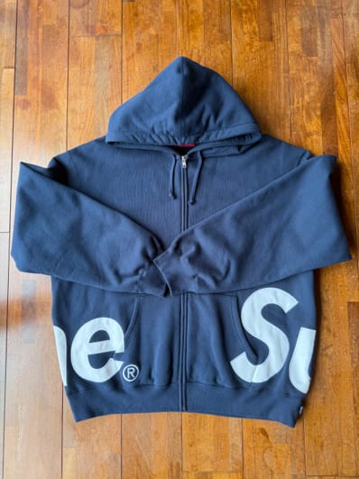 Supreme Big Logo Zip Up Hooded Sweatshirt "Navy"