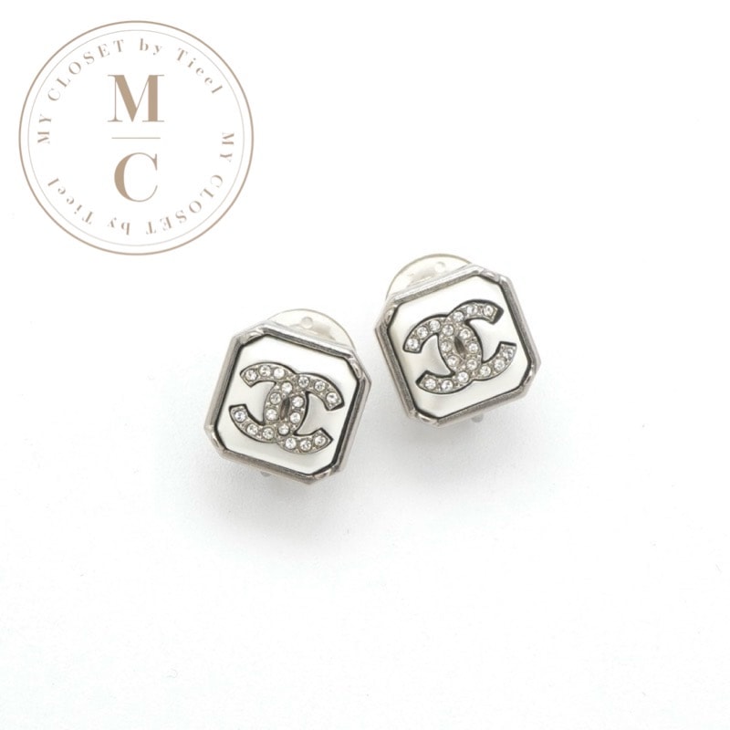 シャネル CHANEL ピアス イヤリング シルバー ココマーク スクエア パール ラインストーン