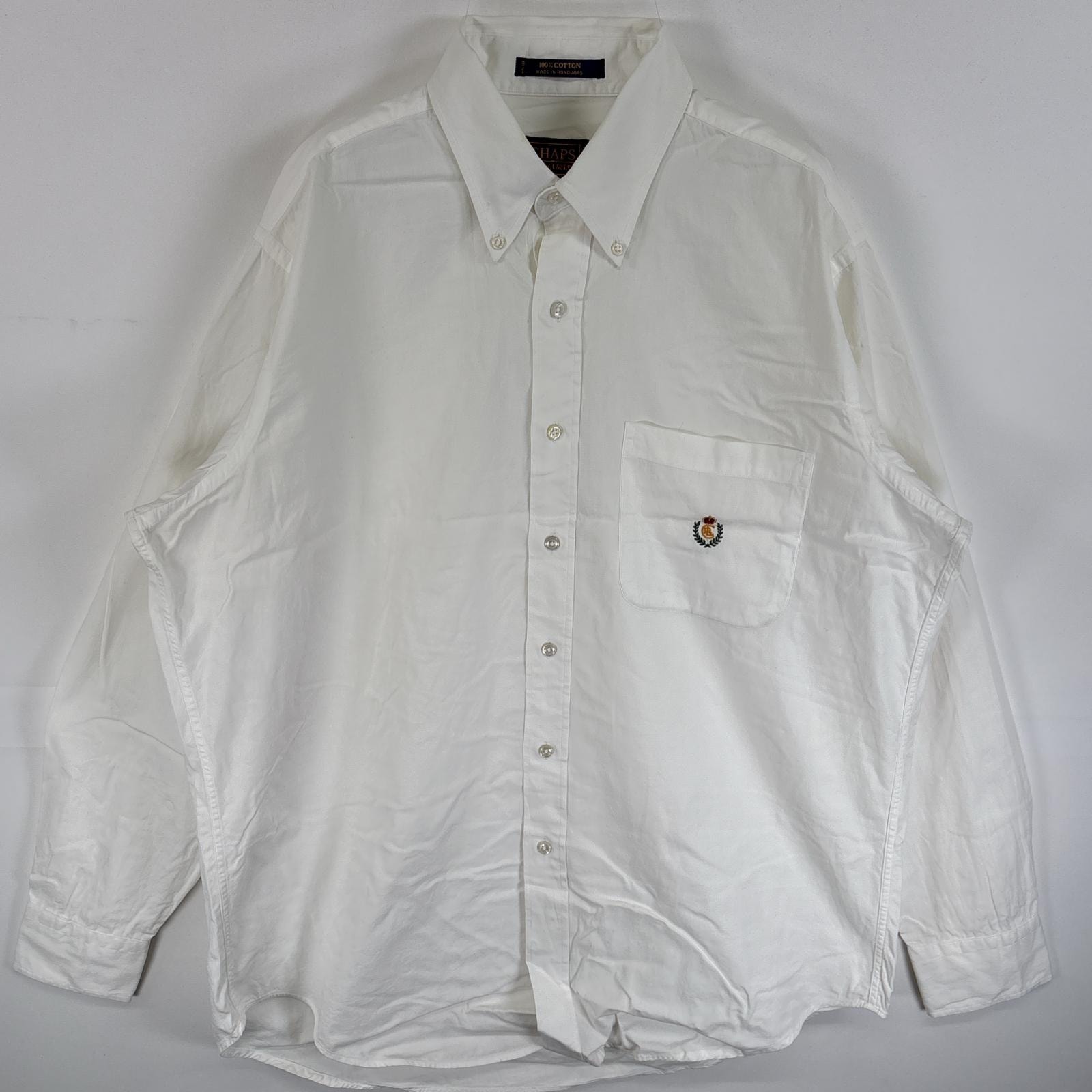 古着 90's/90年代 チャップスラルフローレン CHAPS RALPHLAUREN 長袖シャツ ワンポイント ロゴ 刺繍 胸ポケ ボタンダウンシャツ 16 1/2 L-XL  ホワイト 無地 メンズ