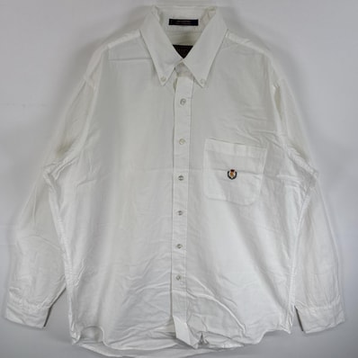 古着 90's/90年代 チャップスラルフローレン CHAPS RALPHLAUREN 長袖シャツ ワンポイント ロゴ 刺繍 胸ポケ ボタンダウンシャツ 16 1/2 L-XL ホワイト 無地 メンズ