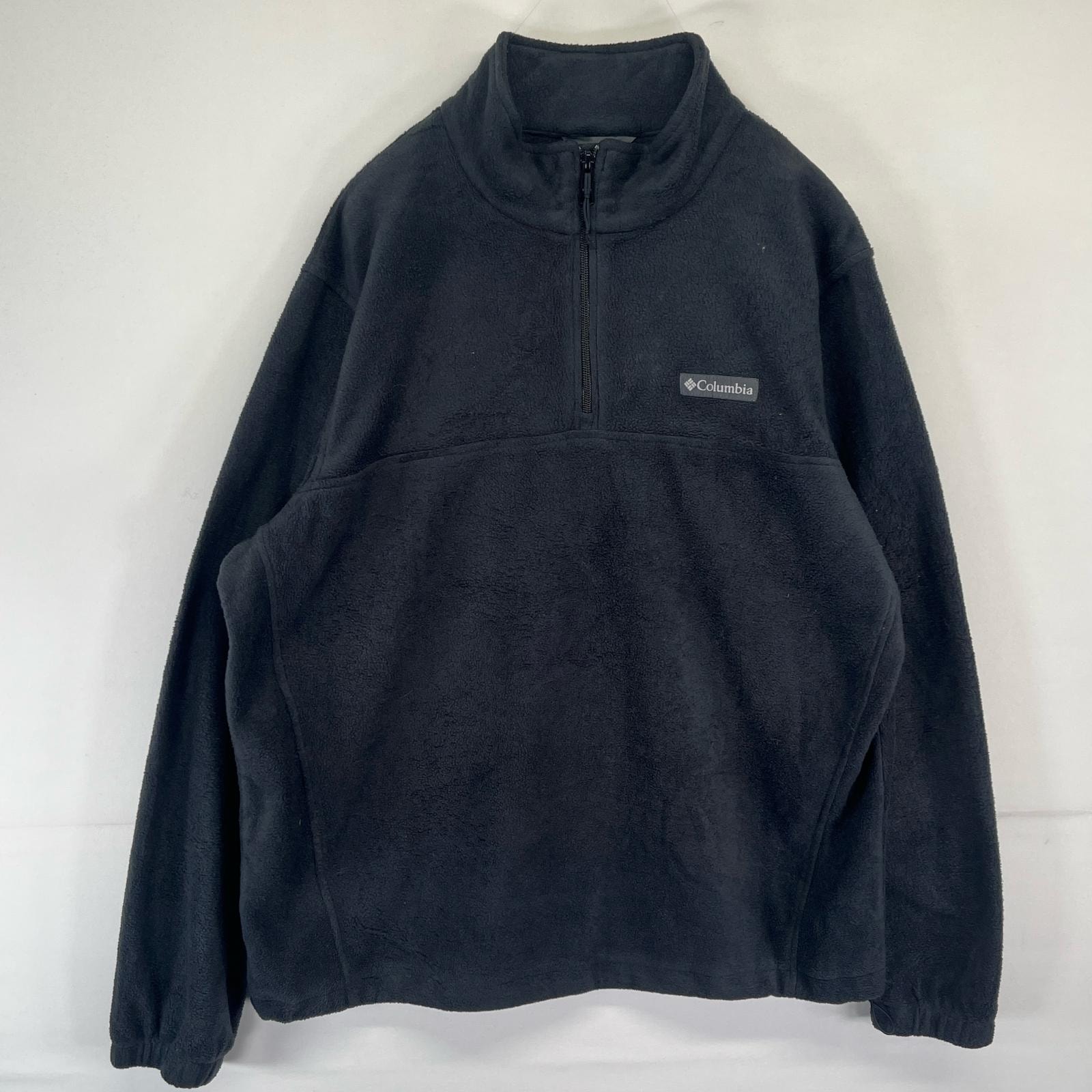 古着 コロンビア Columbia ハーフジップフリースジャケット ワンポイントロゴ アウトドア プルオーバー  ブラック メンズ