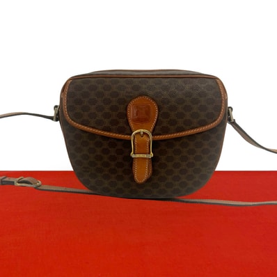 CELINE セリーヌ マカダム ブラゾン ロゴ 柄 レザー PVC ショルダーバッグ ブラウン
53850